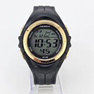 Marathon Unisex Digital Sports Watch 42MM Gold Bezel Black Plastic Bands Working